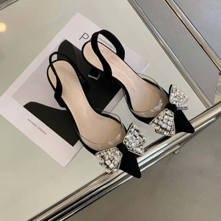 {Sẵn hàng} Giày Slingback gót cao 7p nơ đá sang chảnh