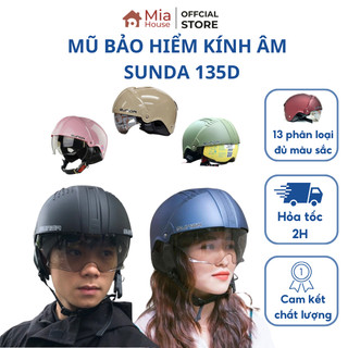 Mũ Bảo Hiểm Nửa Đầu Sunda 135D Kính Âm, Nón Bảo Hiểm 1/2 Có Kính Ẩn Hàng Cao Cấp, Chính Hãng