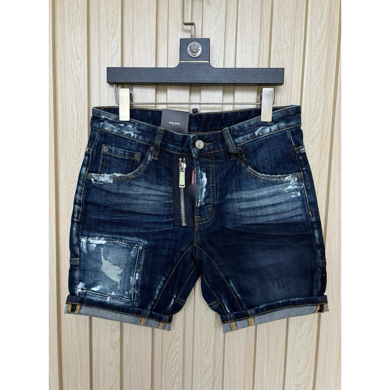 Quần Ngố Jean DsQ [Likeauth] Wash Vá Rách Phối Thêm Séc Lệch Hot Hit- Ảnh Thật 100%