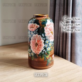 Bình hoa gốm sứ Bát Tràng họa tiết vẽ thủ công Decor phòng, bàn làm việc