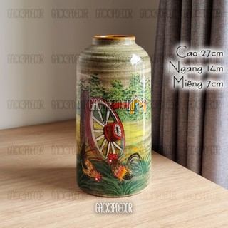 Bình hoa gốm sứ Bát Tràng họa tiết vẽ thủ công Decor phòng, bàn làm việc