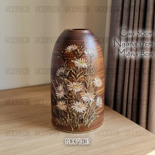 Bình hoa gốm sứ Bát Tràng họa tiết vẽ thủ công Decor phòng, bàn làm việc