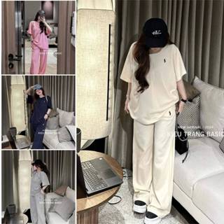 Bộ đồ nữ áo thun nữ tay lỡ quần ống rộng bigsize cạp cao lưng thun thêu ngựa TP501