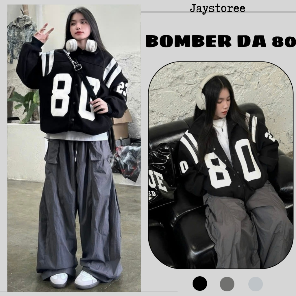 Áo khoác varsity vải dạ THÊU 80 bomber form boxy phối da nam nữ unisex from rộng Jaystoree 🖤