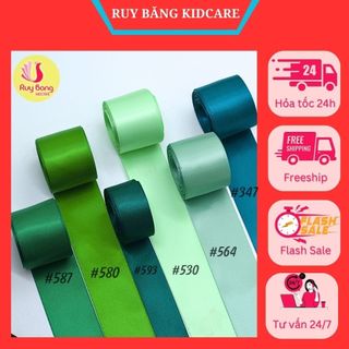 Ruy băng satin loại đẹp lụa bóng 2 mặt tone xanh - Cuộn 5m