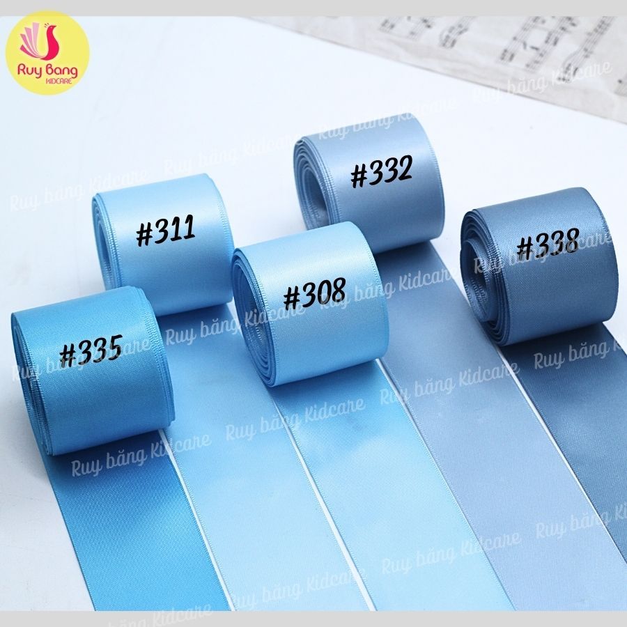 Ruy băng satin loại đẹp lụa bóng 2 mặt tone xanh- Cuộn 5m