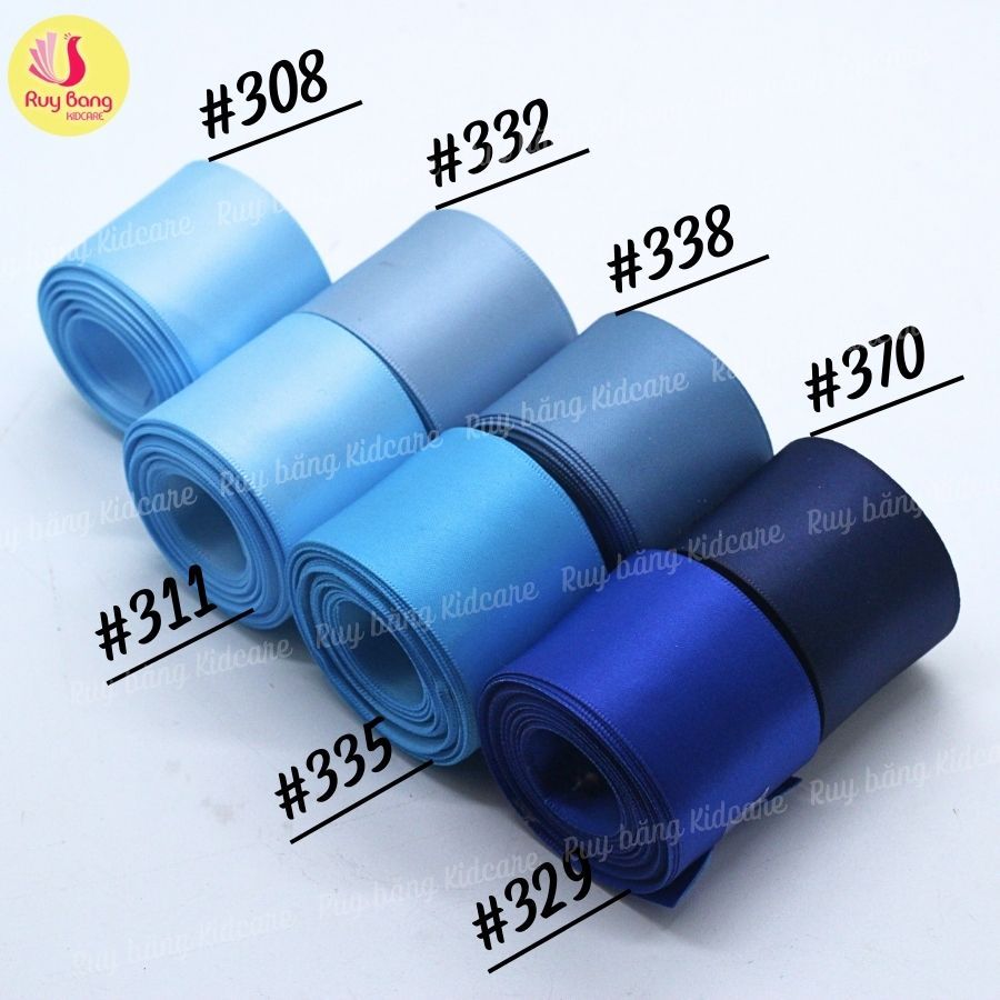 Ruy băng satin loại đẹp lụa bóng 2 mặt tone xanh- Cuộn 5m