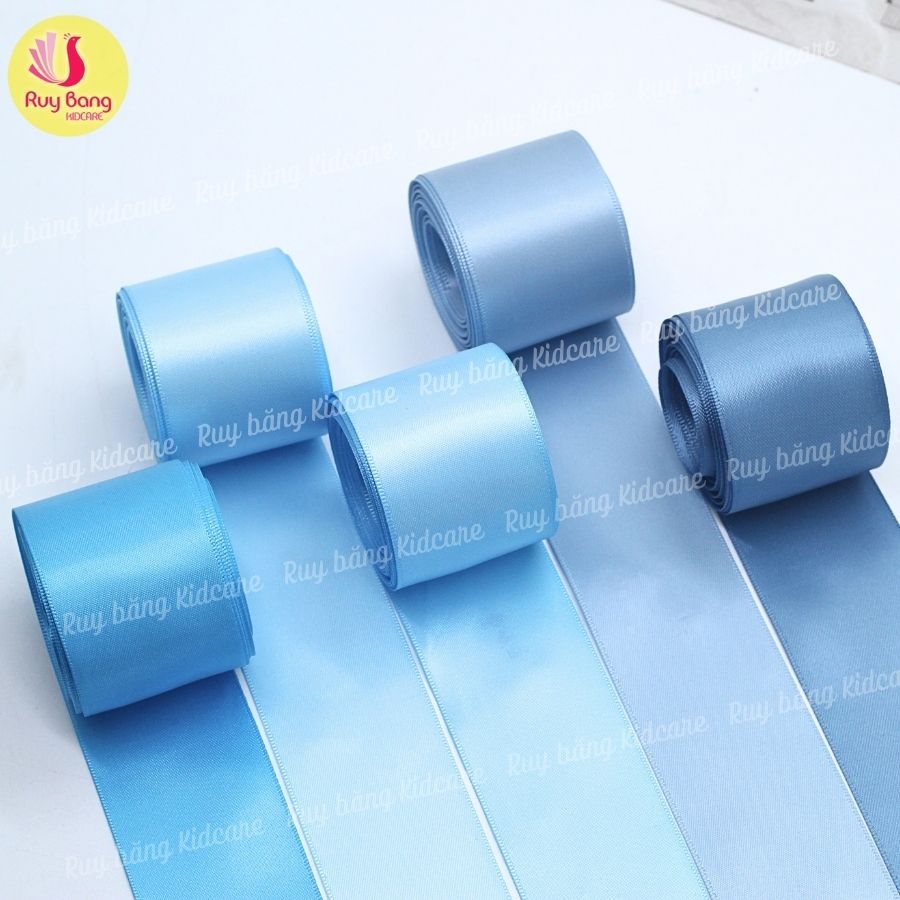 Ruy băng satin loại đẹp lụa bóng 2 mặt tone xanh- Cuộn 5m