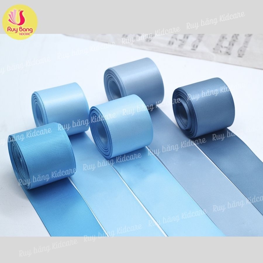 Ruy băng satin loại đẹp lụa bóng 2 mặt tone xanh- Cuộn 5m