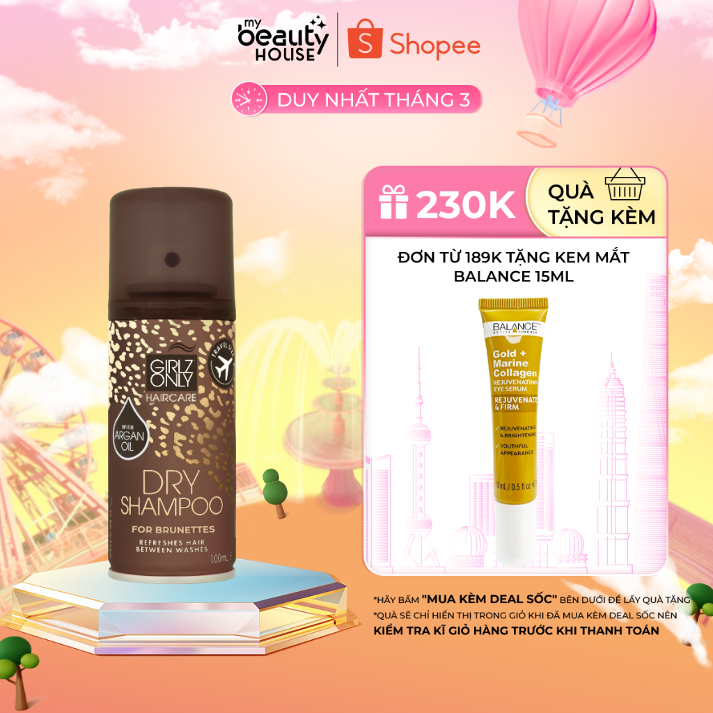 Dầu Gội Khô Girlz Only Dry Shampoo For Brunette Nâu Hỗ Trợ Làm Phồng Tóc Travel Size 100ml