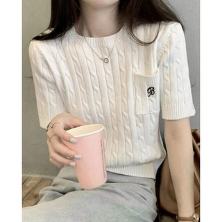 Áo len ngắn tay vặn thừng nữ