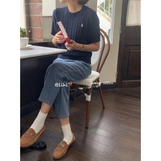 Áo len ngắn tay vặn thừng nữ