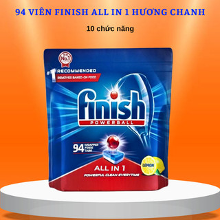 Viên rửa bát Finish All in one 94 viên hương chanh màng bọc tự tan 10 chức năng rửa siêu sạch dùng cho máy rửa bát