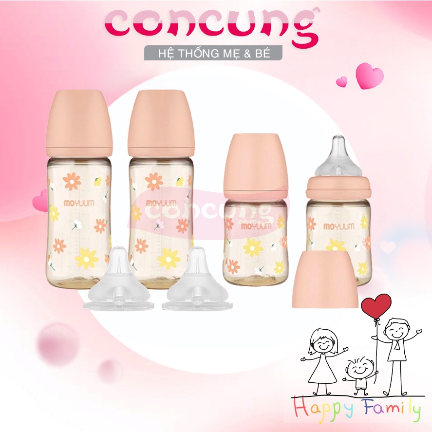 Bình sữa Moyuum Hoa Cúc 170ml 270ml Daisy Edition 2023 màu hồng cho bé