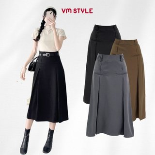 Chân váy dài nữ VMSTYLE form chữ A xếp li lưng cao 2 túi trước basic thanh lịch 826 - CVD00072