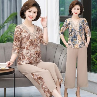 Bộ quần áo trung niên nữ, Bộ đồ trung niên phong cách thanh lịch sang trọng đi chơi đi tiệc cho mẹ chất liệu thoáng mát