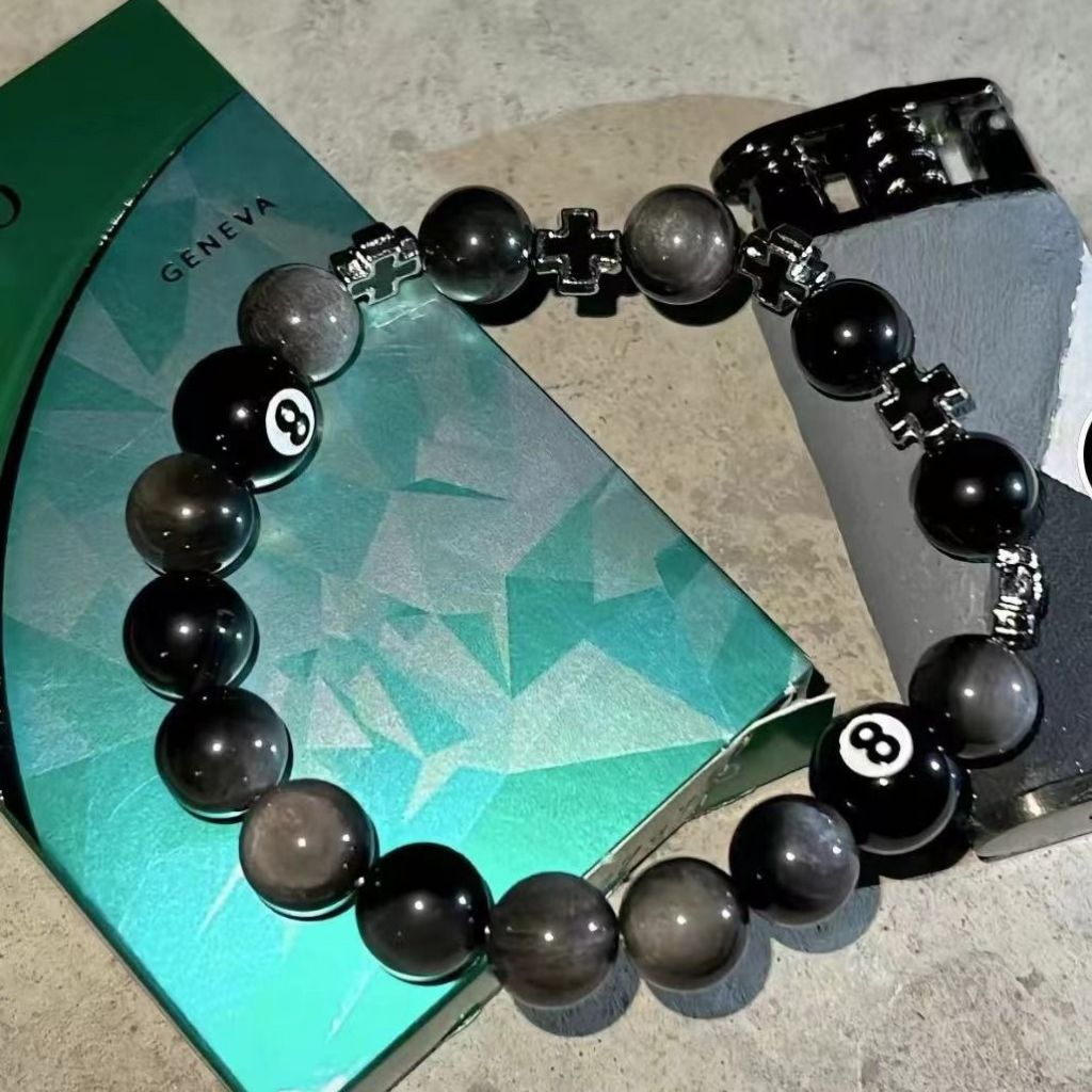 Bida Đen 8 Vòng Tay Obsidian Hợp Kim Đồng Men Vòng Tay ZEvill Bạc Nguyên Đá Obsidian Đen 8 Vòng Tay