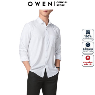 Áo Sơ Mi Trắng Dài Tay Nam OWEN Somi màu trắng trơn công sở vải sợi sồi cao cấp dáng suông tà lượn có túi