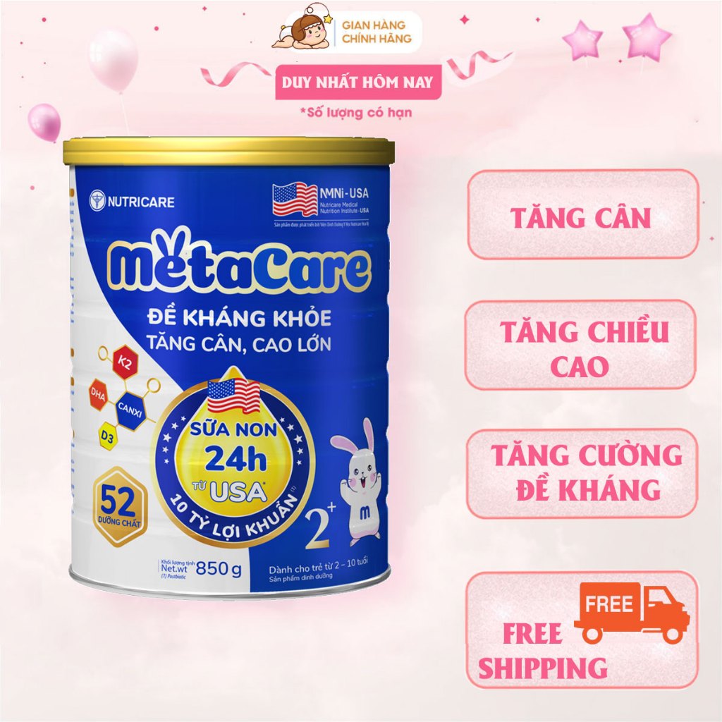 Sữa Bột Metacare 24H 0+ 1+ 2+ Xanh - 850G Tăng Chiều Cao Miễn Dịch Khỏe Mạnh Phát Triển Não Bộ,Hàng Chính Hãng Date Xa