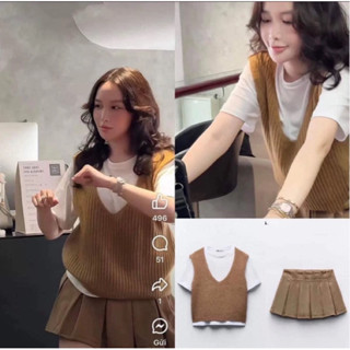 (Sẵn áo M) Áo thun phối gile len vàng Zara xuất