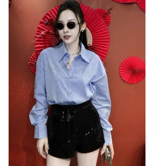 Áo sơ mi nữ, Áo kẻ xanh đá nhỏ, From to dưới 60kg nha Đá full áo full tay ạ