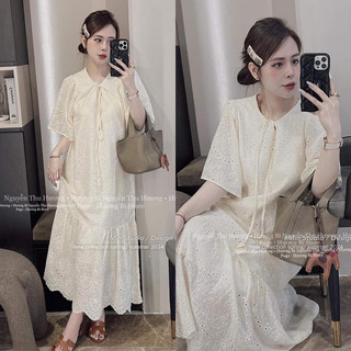 Váy ren boi mềm lót voan dáng maxi mềm mại tay xoè tiểu thư