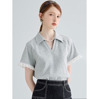 Z266 Áo polo cổ V phối ren hoa