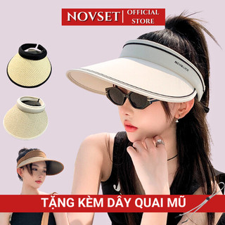 Mũ nửa đầu rộng vành NOVSET Mũ cói nửa đầu logo chữ G vành rộng chống tia UV 