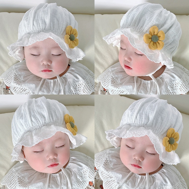 Mũ bé gái hoa tiểu thư xinh xắn mũ bèo cô gái hà lan hoa cúc buộc dây 0 - 24 tháng MB08