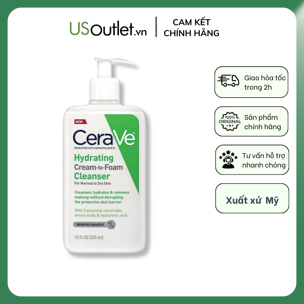 Sữa rửa mặt Cerave Hydrating Cream To Foam Cleanser 355ml