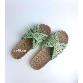 Dép cói  3 quai chéo thổ cẩm(Nữ)