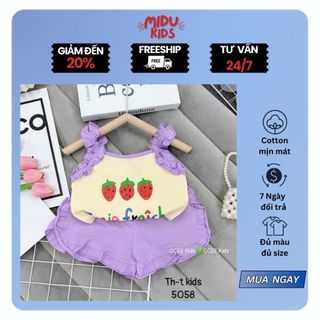 Bộ quần áo trẻ em bé gái set hè dâu tây 2 dây viền dua cực xinh cho bé nhà MiDukid