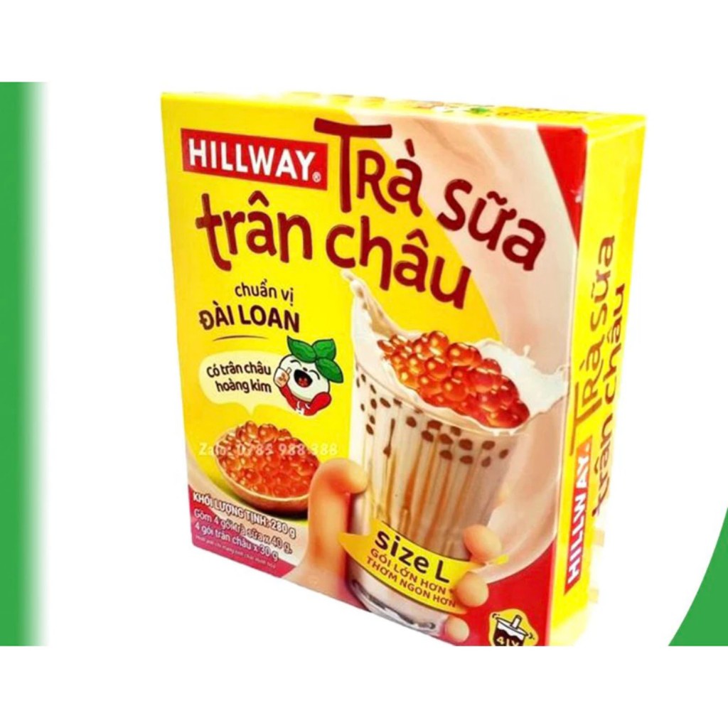 Trà Sữa Trân Châu Hoàng Kim - Hillway - Chuẩn vị Đài Loan size L (hộp 4 gói trà sữa, 4 gói trân châu)