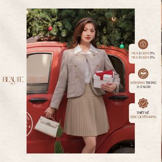 Beautebyv - chân váy xếp ly nữ đính cúc lệch hiver