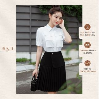Beautebyv - chân váy nữ xếp ly nửa đính cúc eli