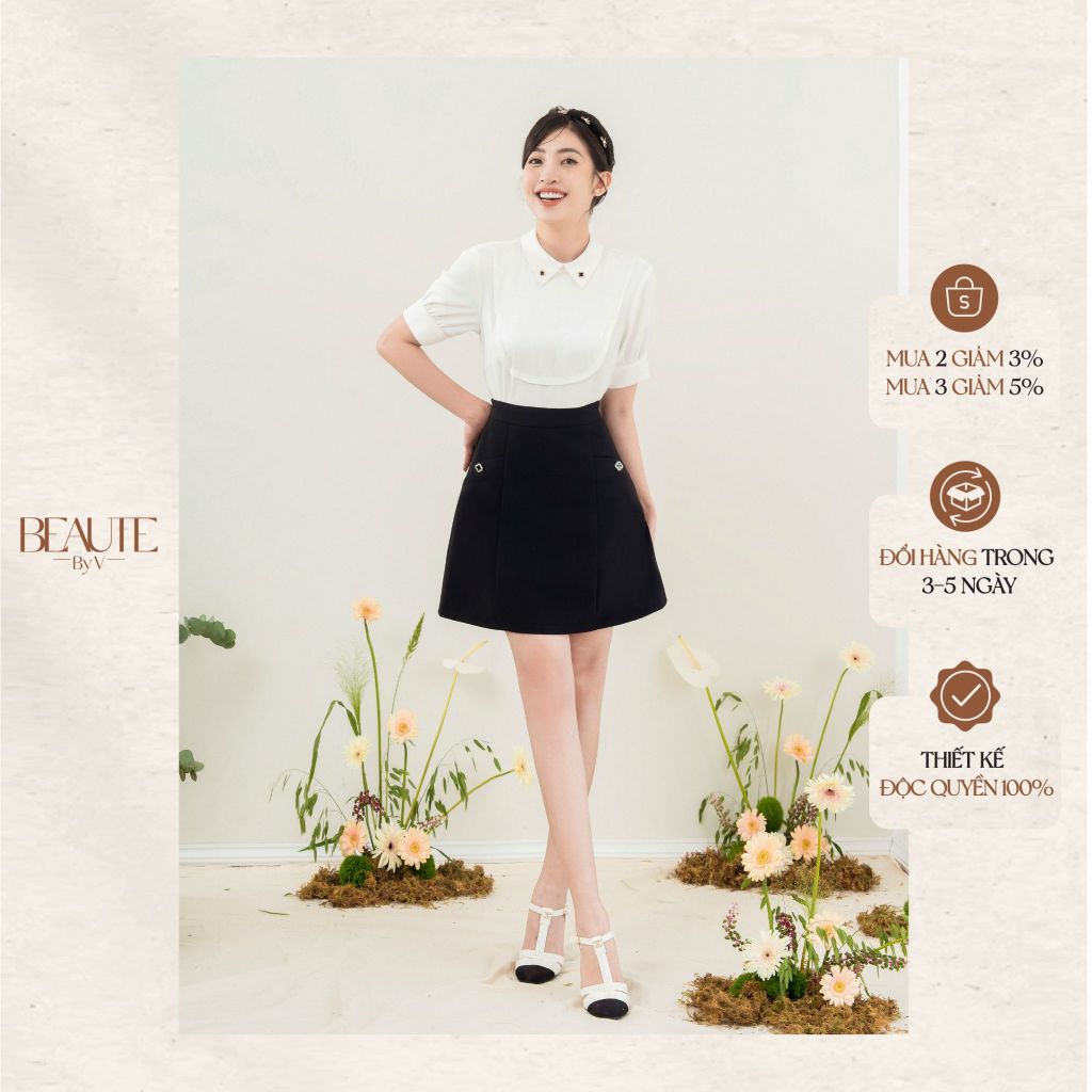 BEAUTEBYV - Chân váy dáng A đính cúc hợp kim Ammie