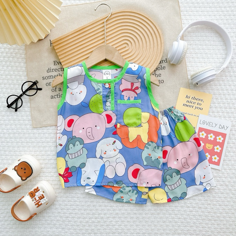 Bộ sát nách tole / lanh bé trai  size 9-37kg