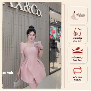 Đầm Nữ thiết kế, Váy Dự Tiệc cưới Chất Liệu Tafta cổ vuông xẻ chân đính đá thủ công Ngắn Sang Trọng Đen Trắng Hồng