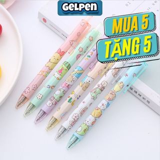 Bút bi bấm cute màu đen mực gel ngòi 0.5mm khô nhanh đủ màu sắc