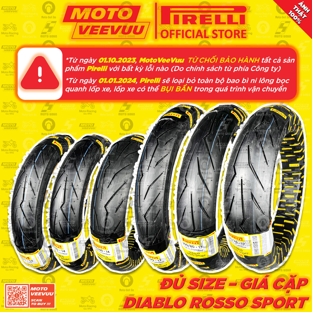 [RẺ NHẤT] CẶP Vỏ lốp xe máy PIRELLI Rosso Sport đủ size xe ga xe số 60 70 80 90 100 110 120 130 140 150 14 17 <END>