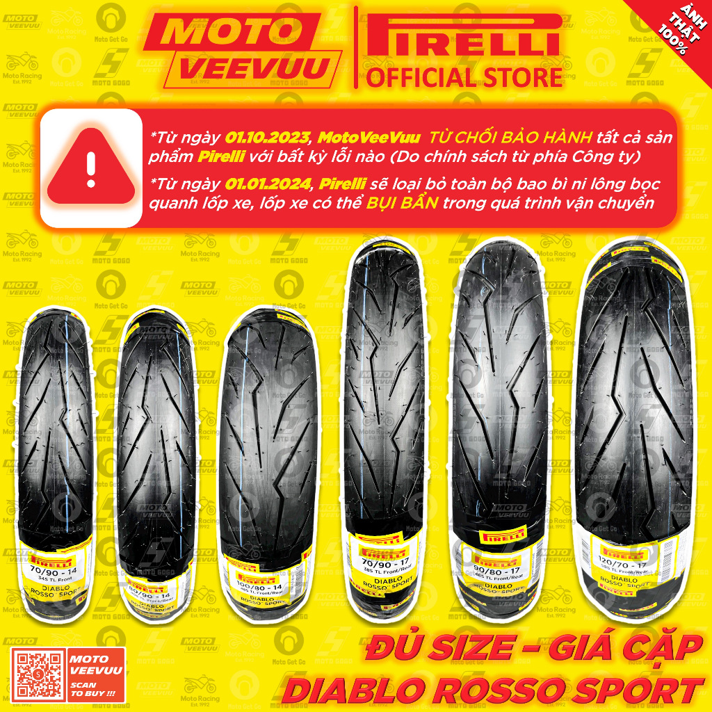 [RẺ NHẤT] CẶP Vỏ lốp xe máy PIRELLI Rosso Sport đủ size xe ga xe số 60 70 80 90 100 110 120 130 140 150 14 17 <END>