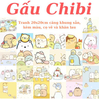 Tranh tô màu theo số Gấu Chibi 20x20cm căng khung sẵn
