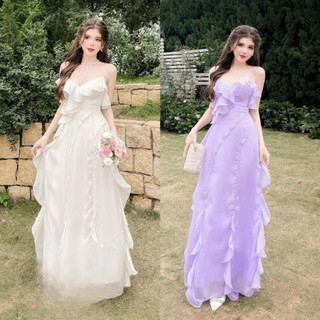 Đầm xoè voan đi biển phối bèo thân TRIPBLE T DRESS có lót - Free size - MS49HD