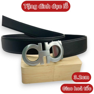 Thắt lưng nam dây nịt chữ a bấm lỗ vàng và trắng siêu đẹp da bò bản 3.2cm