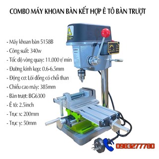 Combo máy khoan bàn kết hợp ê tô và bàn trượt BG5158B, công suất máy 340w, kẹp mũi khoan 6.5mm