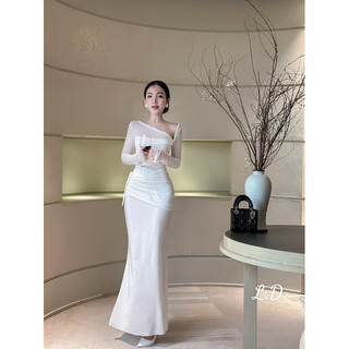Đầm body lưới dáng dài lệch vai gợi cảm sang chảnh