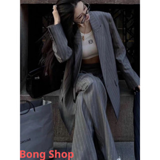 Set Blazer Nữ Kẻ Sọc Áo Vest Tay Dài Hàng QCCC (có lót trong) Kèm Quần Suông Rộng Phong Cách Trẻ Trung Sang Trọng,