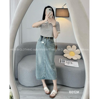 Chân váy jeans nhạt kèm đai 6012 QC