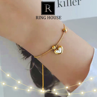 B41 vòng tay nữ, lắc tay nữ hình trái tim bi titan không đen ring house