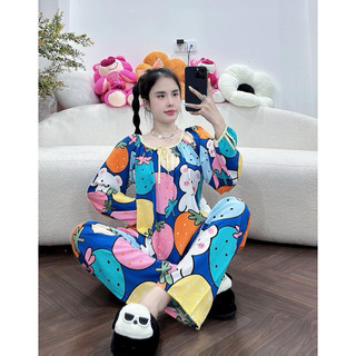 Bộ ngủ Dâu xanh dài tay,Chất Tole lanh 2da cao cấp của 2CE